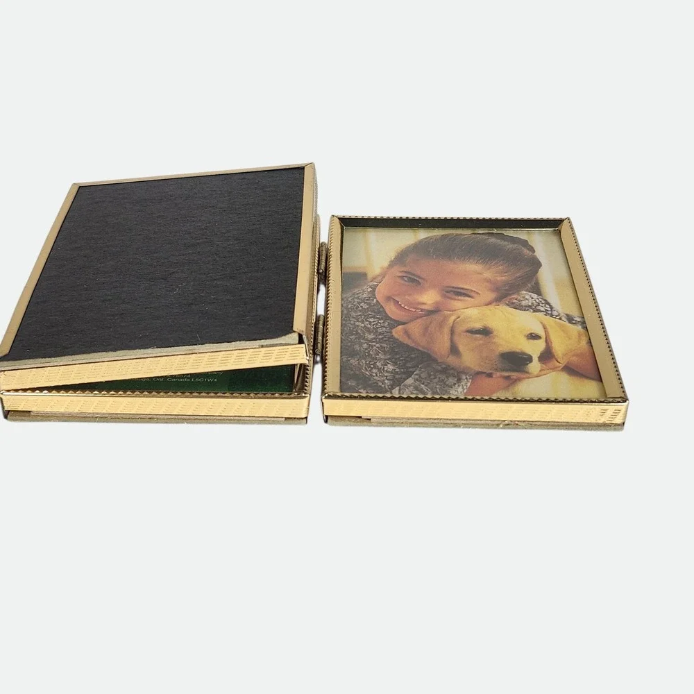 Intercraft Vintage Gold Metal Triple Folding Picture Frame 3.5x5 Triptych Beaded